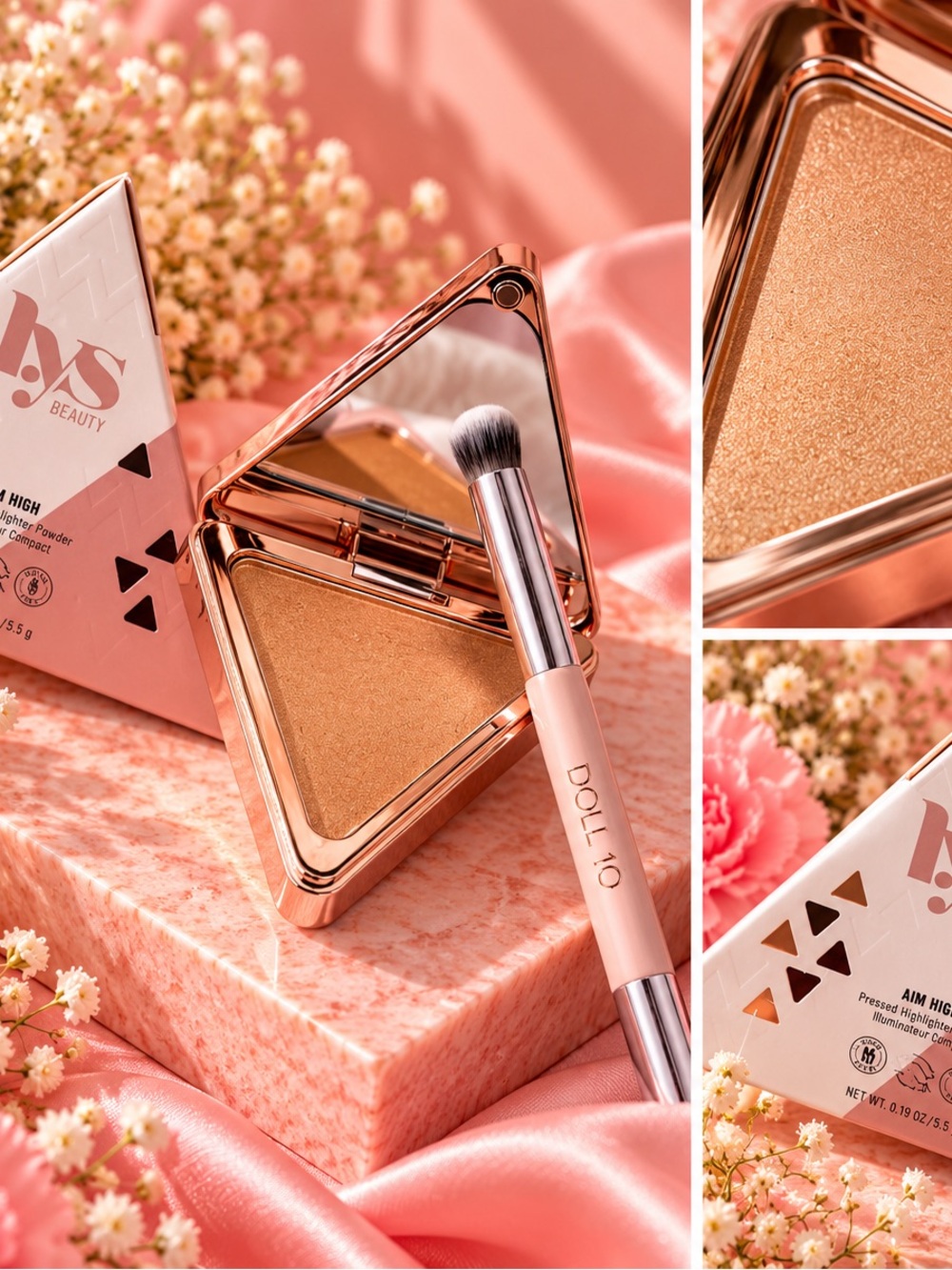 Dollcake Rose Gold Highlighter Compact - Warm Gold Glow